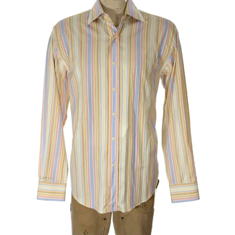 Etro Multicolor Pastel Stripe Cotton Button-Down Shirt